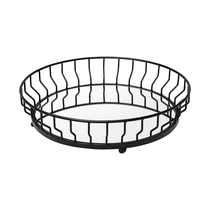 Pemberly Row 20Lx20W Black Metal Mirrored Bottom Round Serving Tray