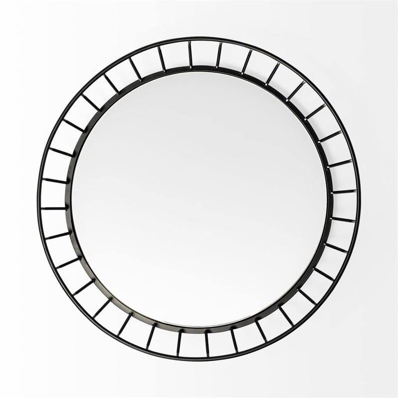 Pemberly Row 20Lx20W Black Metal Mirrored Bottom Round Serving Tray