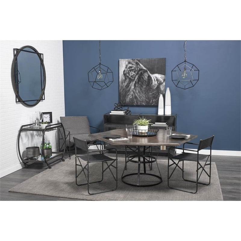 Pemberly Row 20Lx20W Black Metal Mirrored Bottom Round Serving Tray