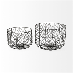 Pemberly Row Set of 2 Black Metal Geometric Mesh Bowls in Black/White