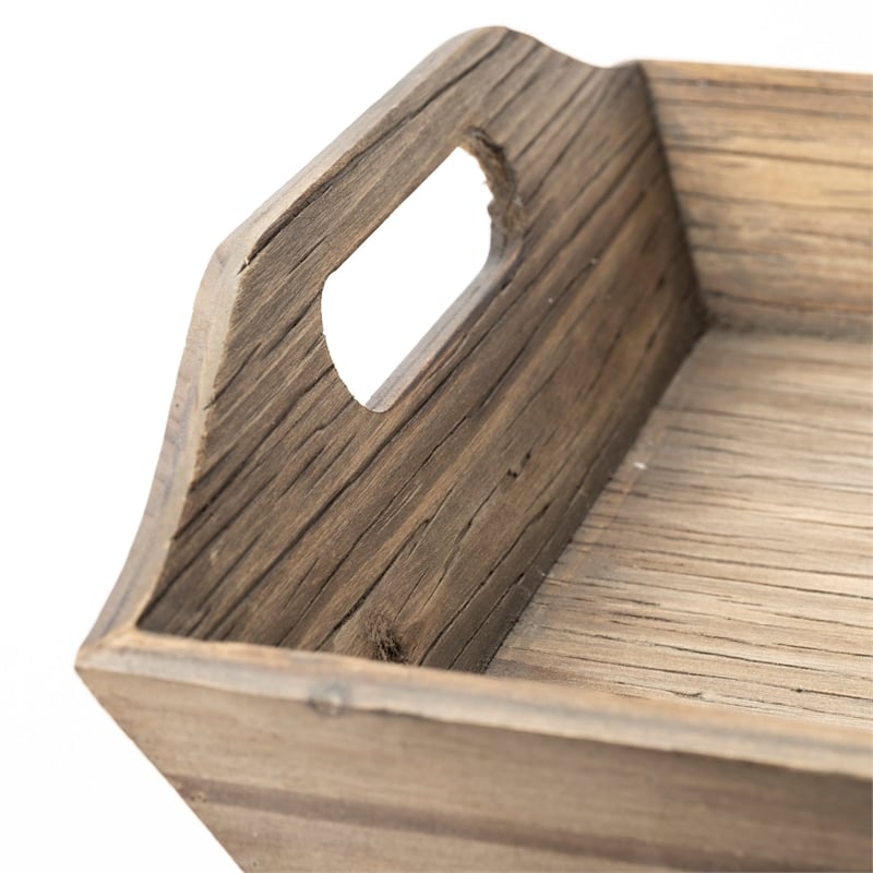 Pemberly Row Contemporary Set of 2 Natural Wooden Trays in Brown