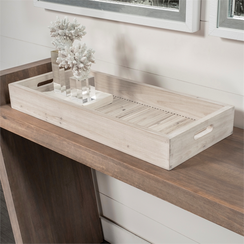 Pemberly Row 28Lx12W Natural Wood Rectangular Serving Tray in Brown