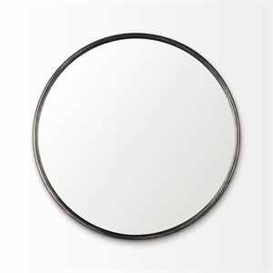 Pemberly Row 35.8Lx1Wx35.8H Small Black Metal Round Wall Mirror