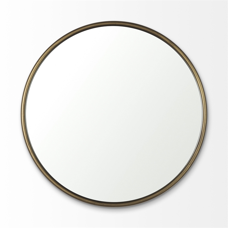 Pemberly Row 35.8Lx1Wx35.8H Small Gold Metal Round Wall Mirror