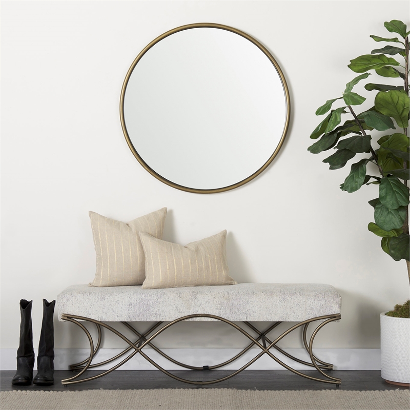 Pemberly Row 35.8Lx1Wx35.8H Small Gold Metal Round Wall Mirror