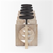 Pemberly Row Natural Wood with Black Metal Candle Holders in Brown
