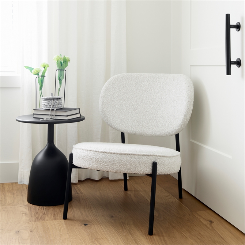 Pemberly Row Cream Boucle with Black Metal Upholstered Accent Chair