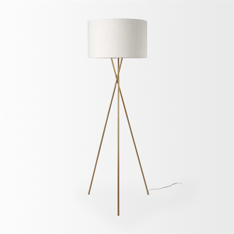 Pemberly Row 20Lx20Wx61.8H Gold Metal with Cream Fabric Shade Floor Lamp
