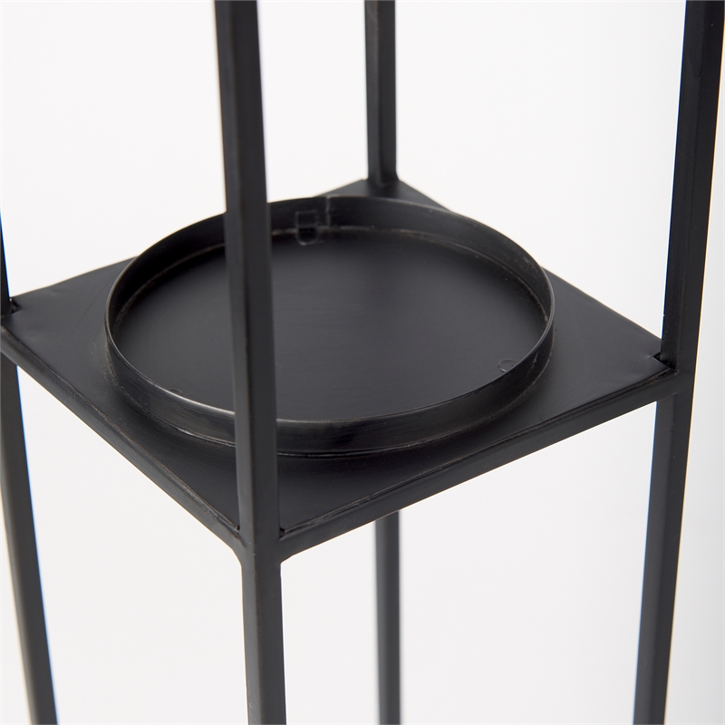 Pemberly Row Matte Black Metal Glass Pillar Tabletop Candle Holders in Set of 2