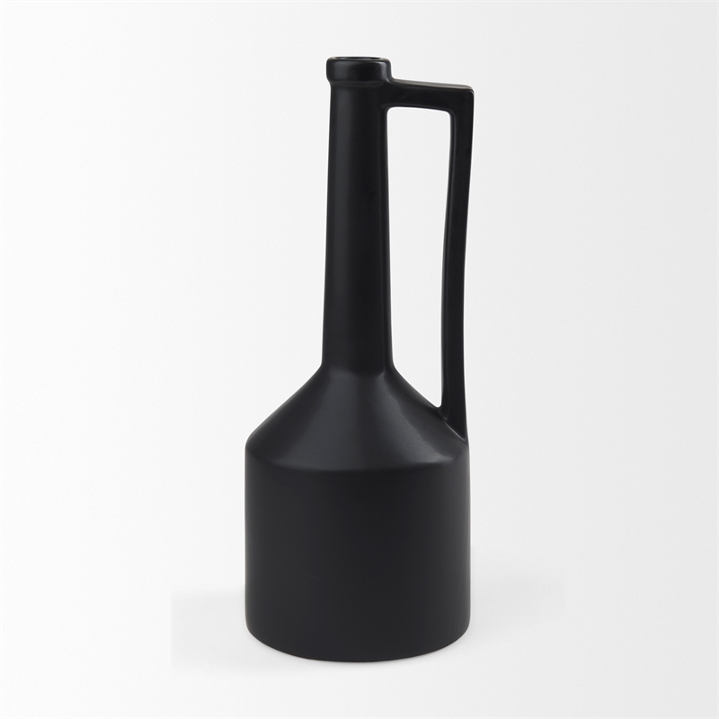 Pemberly Row Contemporary 17.1H Large Matte Black Ceramic Jug Vase