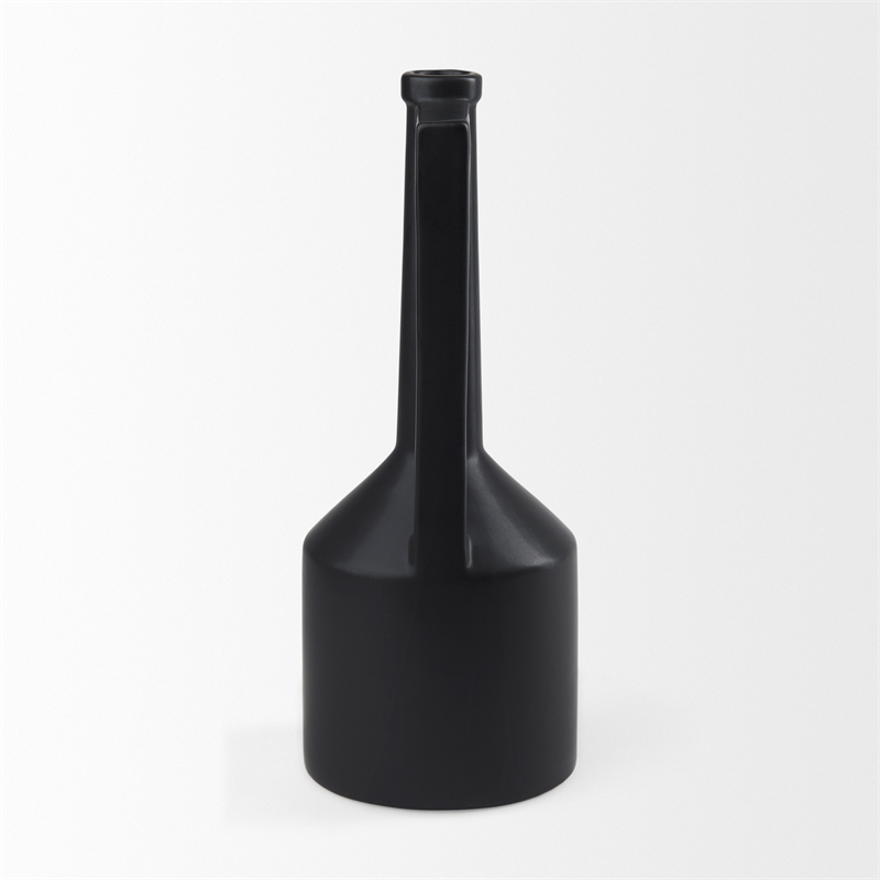 Pemberly Row Contemporary 17.1H Large Matte Black Ceramic Jug Vase