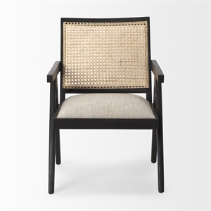 Pemberly Row Black Wood Cane-Back with Beige Upholstered Seat Accent Chair