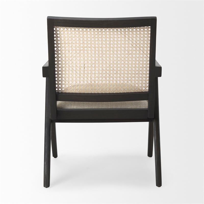 Pemberly Row Black Wood Cane-Back with Beige Upholstered Seat Accent Chair