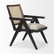 Pemberly Row Black Wood Cane-Back with Beige Upholstered Seat Accent Chair