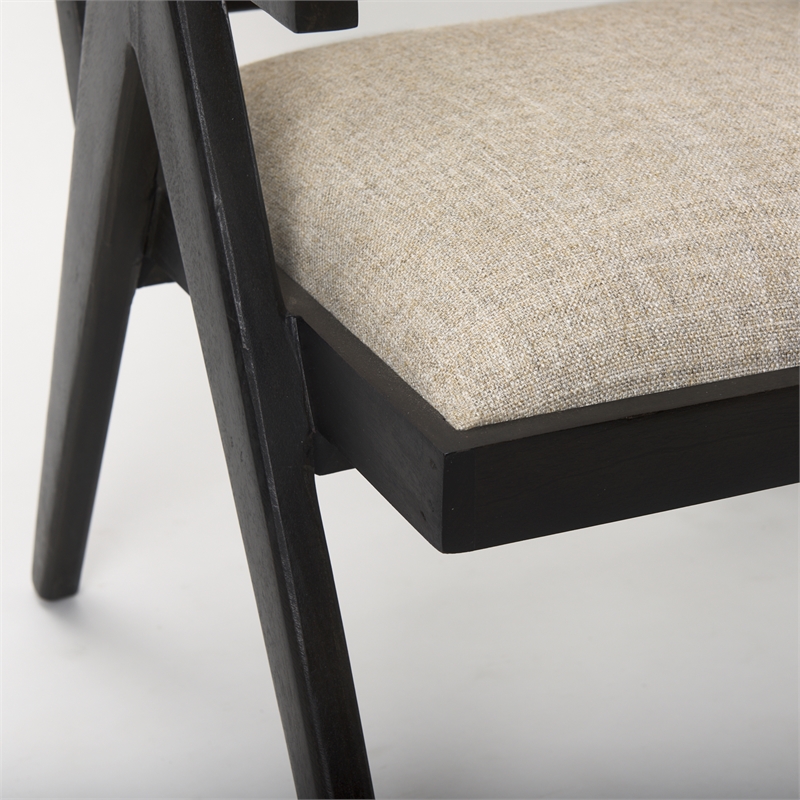 Pemberly Row Black Wood Cane-Back with Beige Upholstered Seat Accent Chair