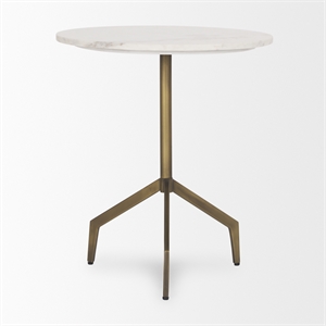 Pemberly Row Contemporary Marble Top 3 Prong Gold Metal Base End Table
