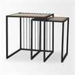 Pemberly Row Black Metal with Light Wood Nesting End/Side Table in Brown