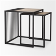 Pemberly Row Black Metal with Light Wood Nesting End/Side Table in Brown