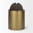 Pemberly Row Gold Metal Drum Base with Dark Brown Wood Top End/Side Table