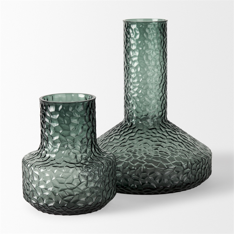 Pemberly Row Modern / Contemporary Tall Green Finish Glass Vase