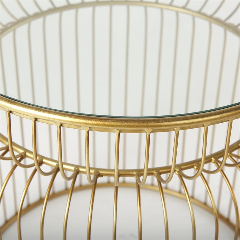 Pemberly Row Set of 2 Round Gold Metal with Glass Accent Tables