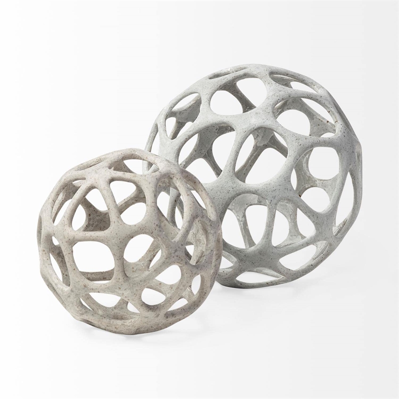 Pemberly Row Contemporary 6Lx6W Off White/Gray Hollow Decorative Orb