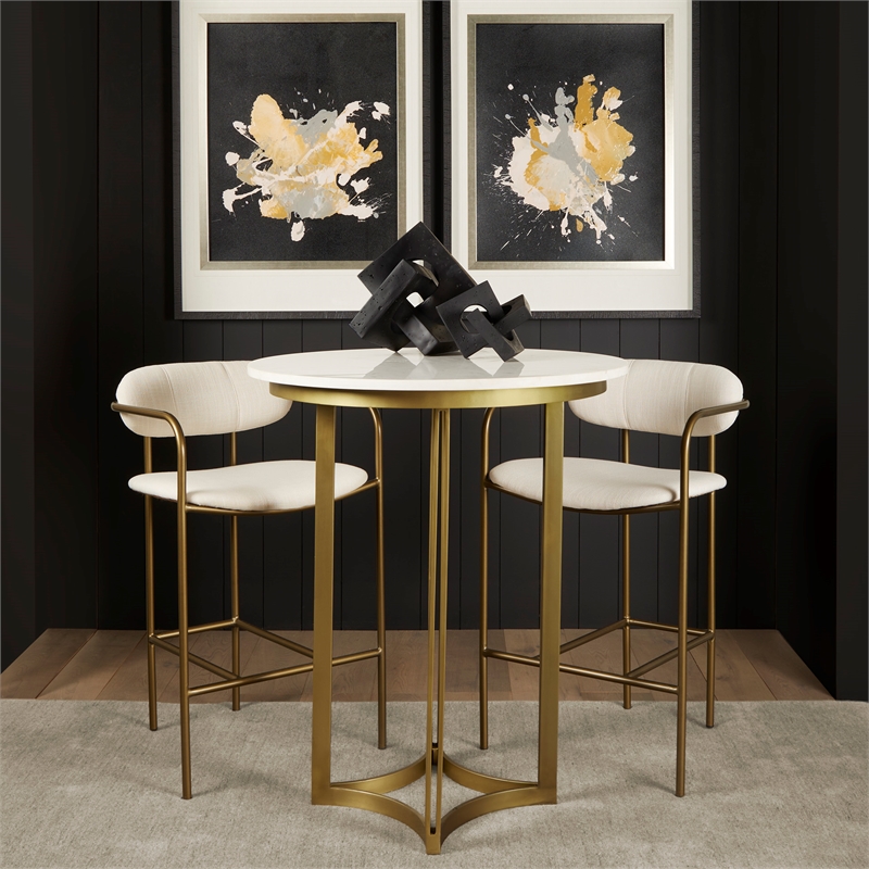 Pemberly Row Modern / Contemporary Marble & Gold Metal Bistro Table