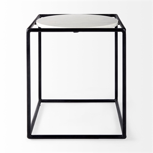 Pemberly Row Round White Marble Top with Black Metal Frame Side Table