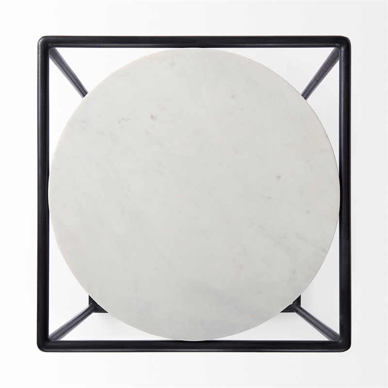 Pemberly Row Round White Marble Top with Black Metal Frame Side Table
