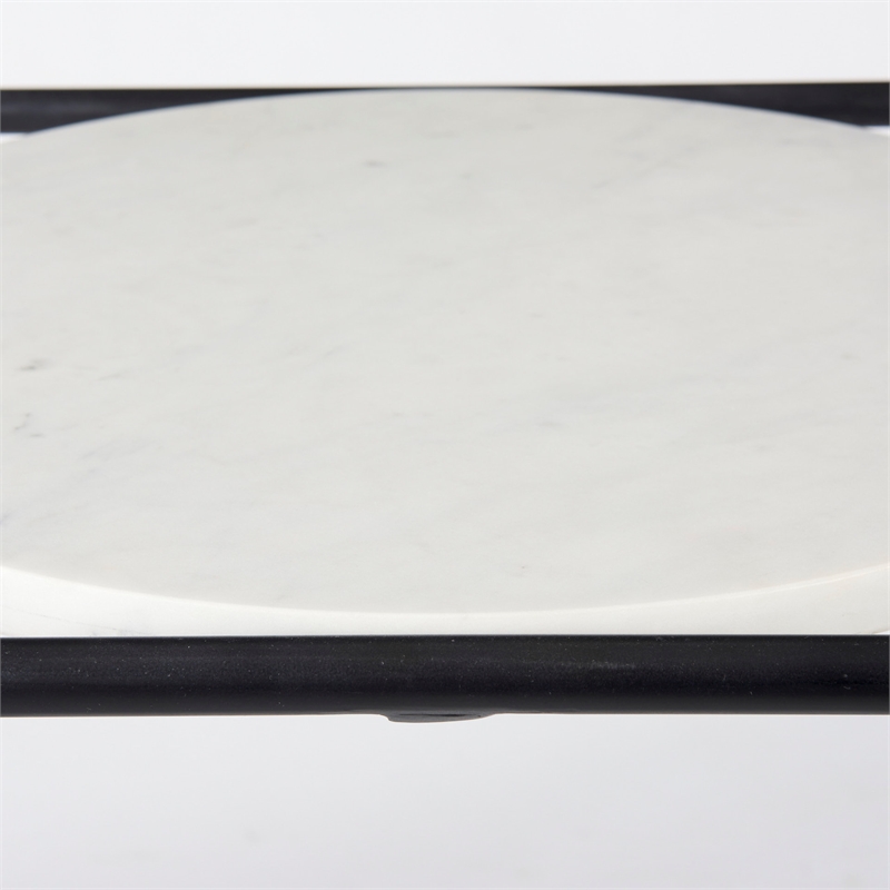 Pemberly Row Round White Marble Top with Black Metal Frame Side Table