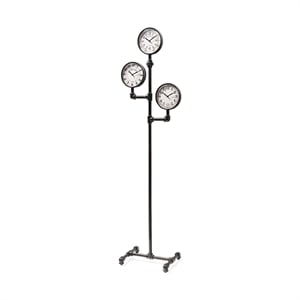 Pemberly Row Contemporary Black Iron Pipe Three Face Floor Clock