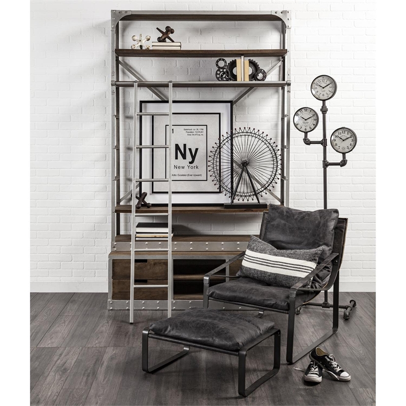 Pemberly Row Contemporary Black Iron Pipe Three Face Floor Clock