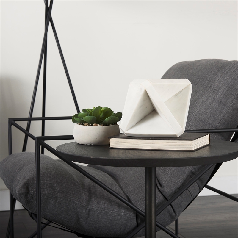 Pemberly Row Contemporary 5.5 Lx5.5 Wx8.5 H White Marble Decor Stand