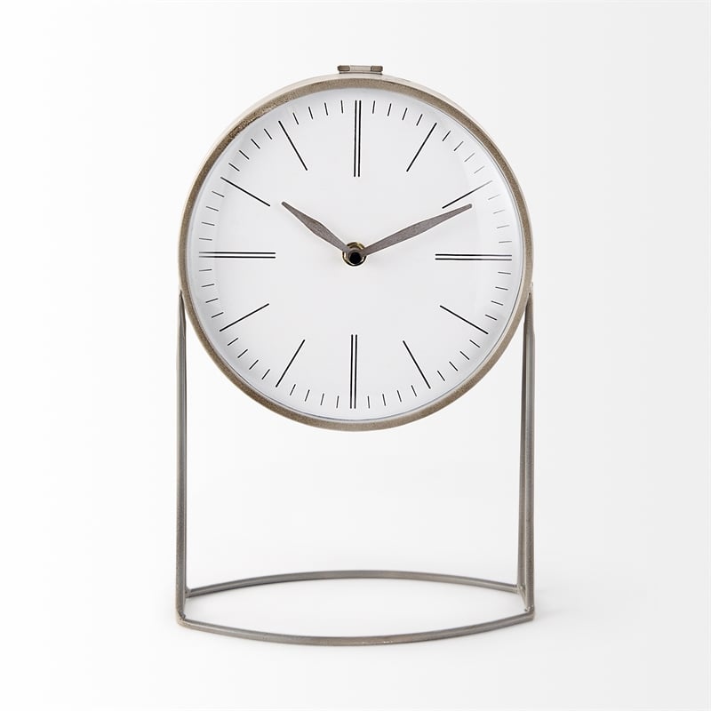 Pemberly Row Modern / Contemporary Matte Gray Metal Table Clock