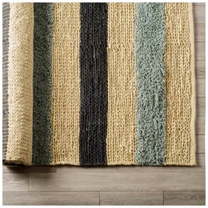 Pemberly Row Contemporary 8x10 Multi-Colored Jute Hand Woven Rug in Tan