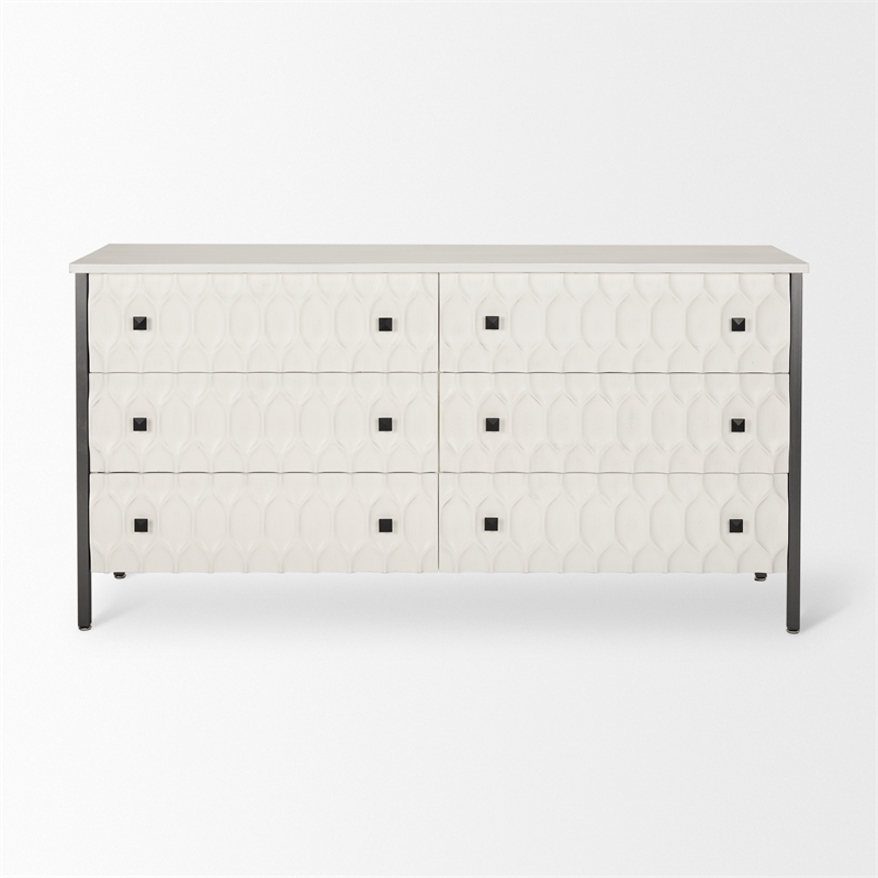 Pemberly Row White Fir Veneer with Gray Metal 6-Drawer Sideboard