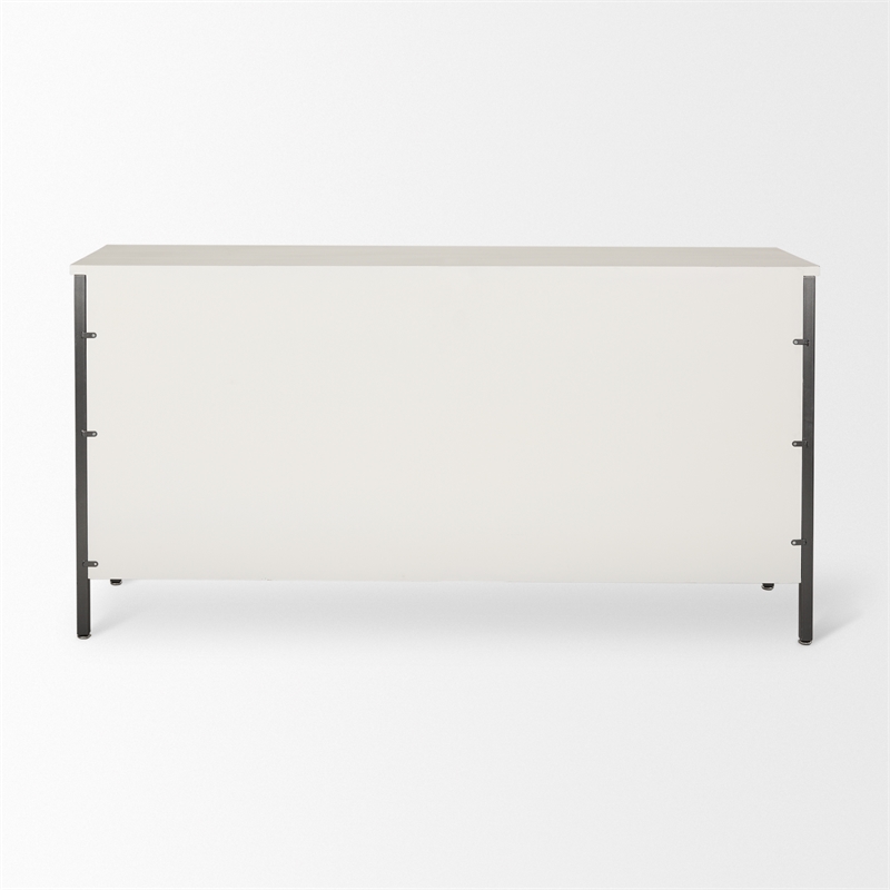 Pemberly Row White Fir Veneer with Gray Metal 6-Drawer Sideboard