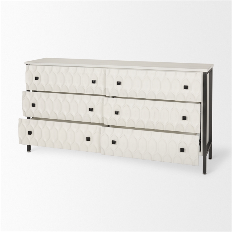 Pemberly Row White Fir Veneer with Gray Metal 6-Drawer Sideboard
