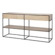 Pemberly Row Beige Wood with Black Metal Frame 2 Drawer Console Table