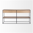 Pemberly Row Beige Wood with Black Metal Frame 2 Drawer Console Table
