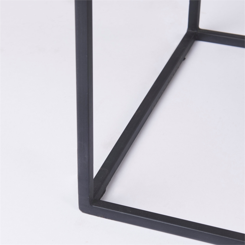 Pemberly Row Beige Wood with Black Metal Frame 2 Drawer Console Table