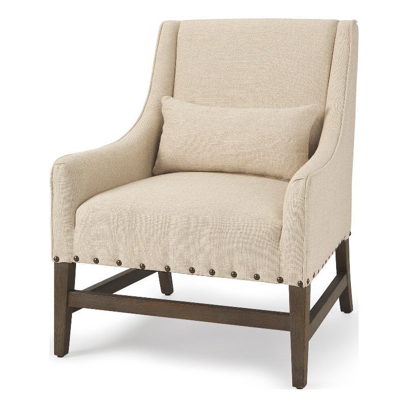 Pemberly Row Contemporary Cream Linen Fabric And Wood Accent Chair