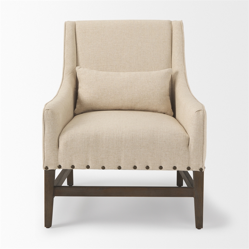 Pemberly Row Contemporary Cream Linen Fabric And Wood Accent Chair