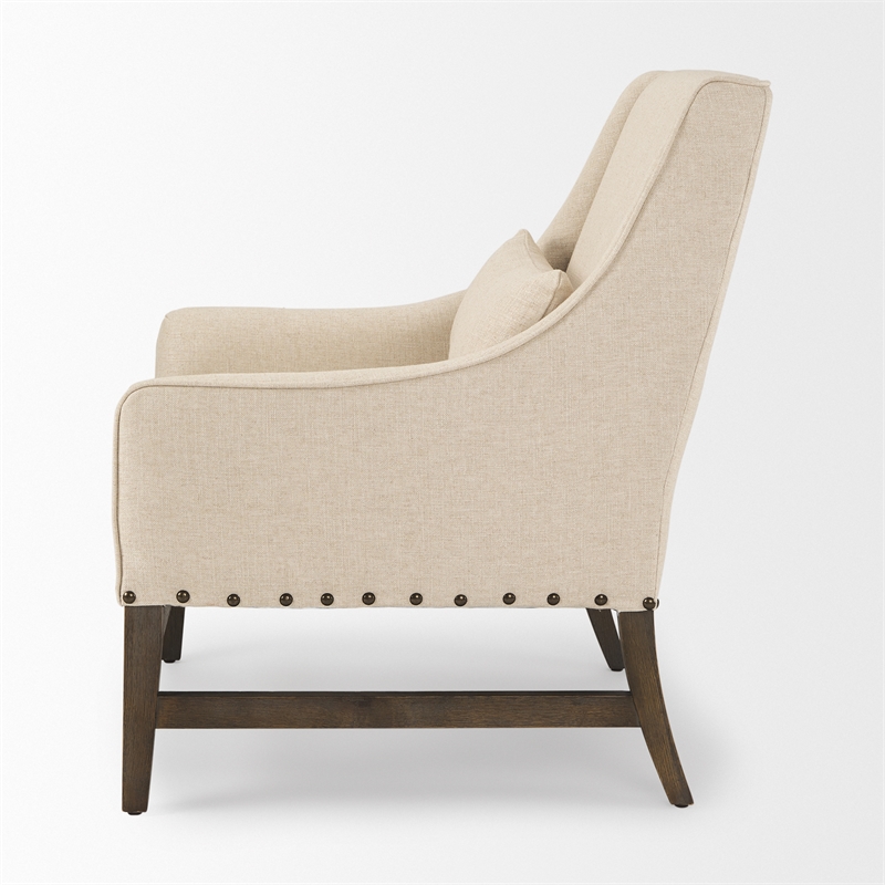 Pemberly Row Contemporary Cream Linen Fabric And Wood Accent Chair