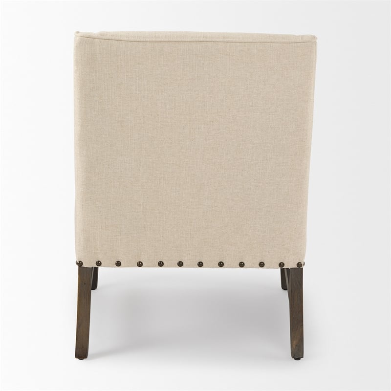 Pemberly Row Contemporary Cream Linen Fabric And Wood Accent Chair