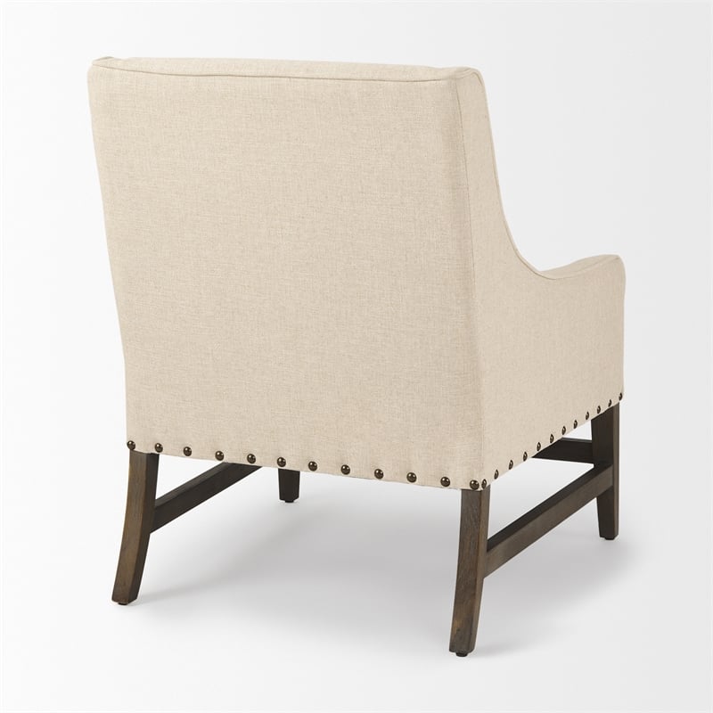 Pemberly Row Contemporary Cream Linen Fabric And Wood Accent Chair