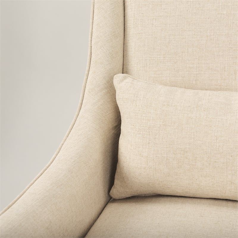 Pemberly Row Contemporary Cream Linen Fabric And Wood Accent Chair