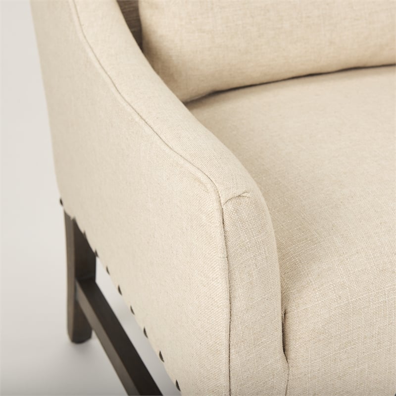 Pemberly Row Contemporary Cream Linen Fabric And Wood Accent Chair