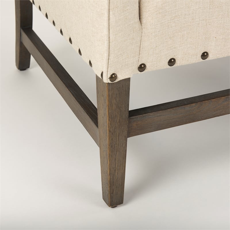 Pemberly Row Contemporary Cream Linen Fabric And Wood Accent Chair