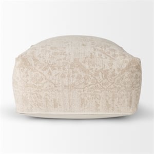 Pemberly Row Modern / Contemporary Large Cream Jacquard Cotton Pouf
